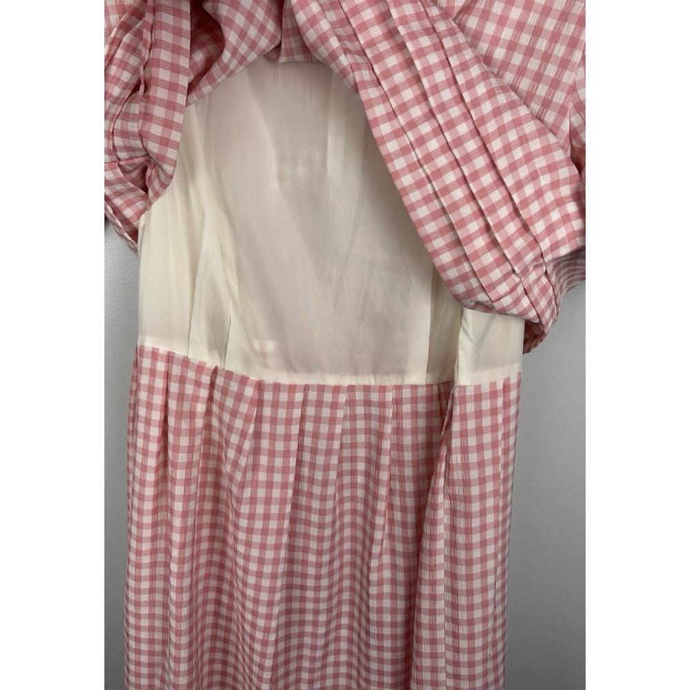 Vintage Sunshine Starshine Pink White Gingham Plaid Dress 12 Midi Cottagecore - Picture 3 of 7